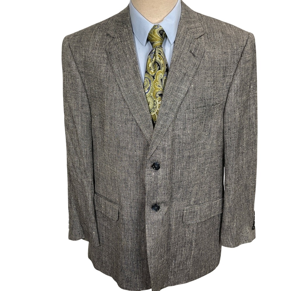 Stafford Blazer Mens 46R Navy Black Herringbone Silk Classic Career Jacket VTG